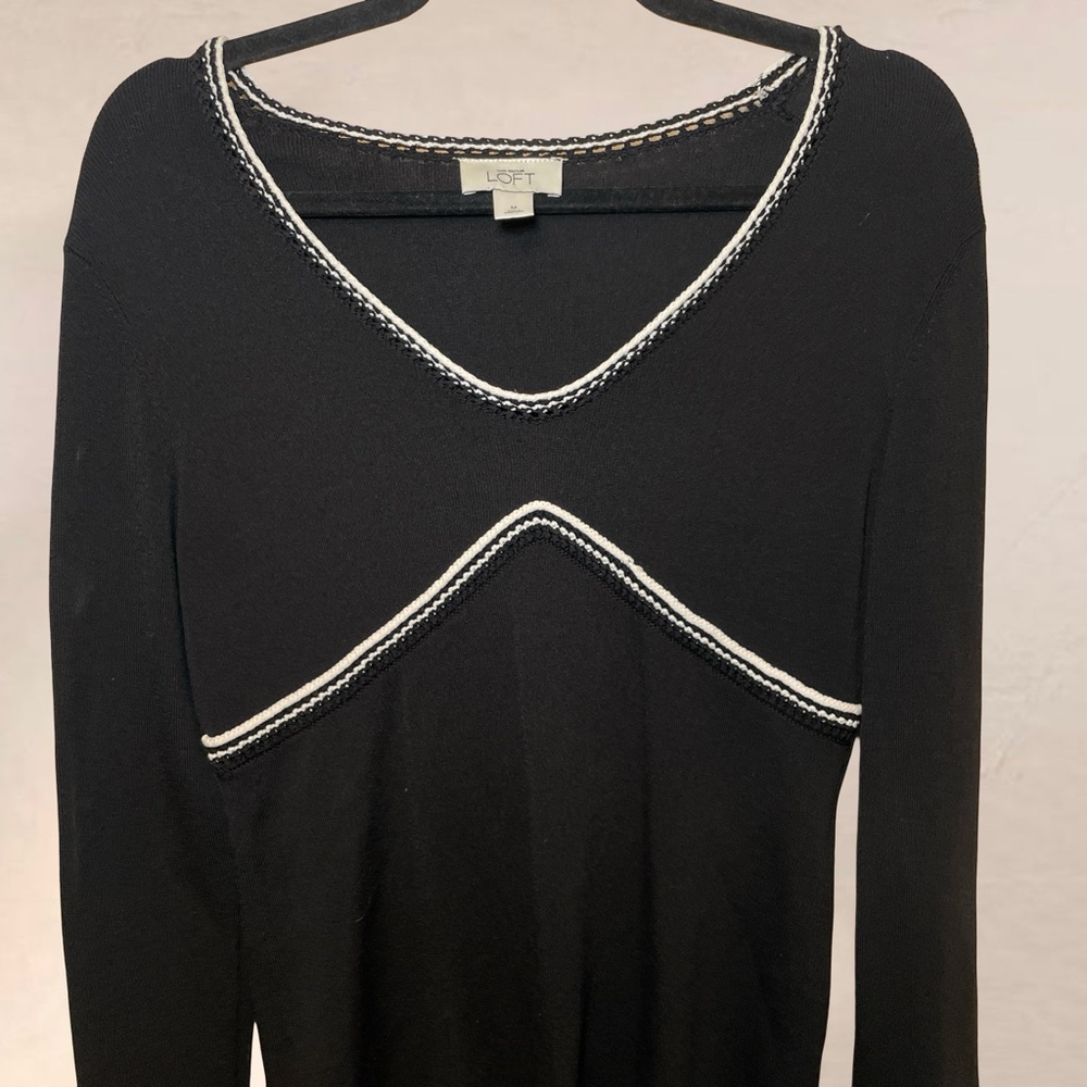 LOFT Black Top with White Accents